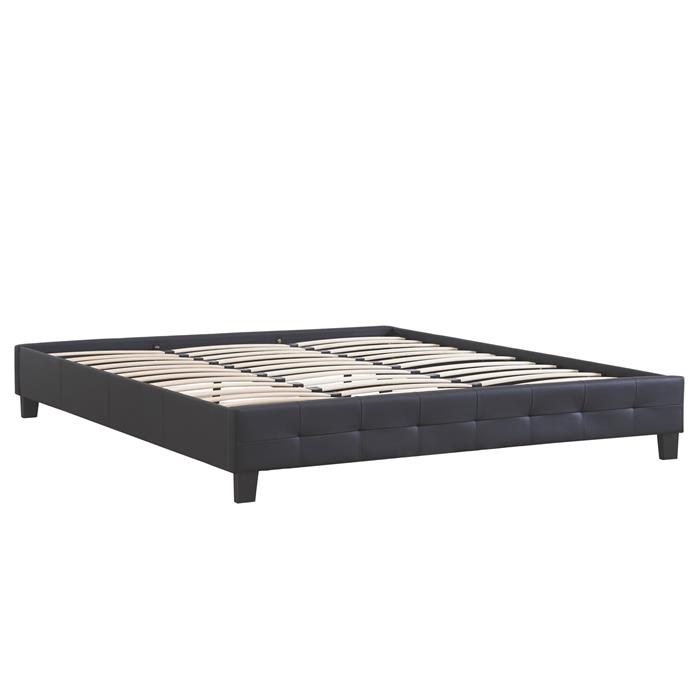 Lit double futon GOMERA, 180 x 200 cm avec sommier, revêtement synthétique noir