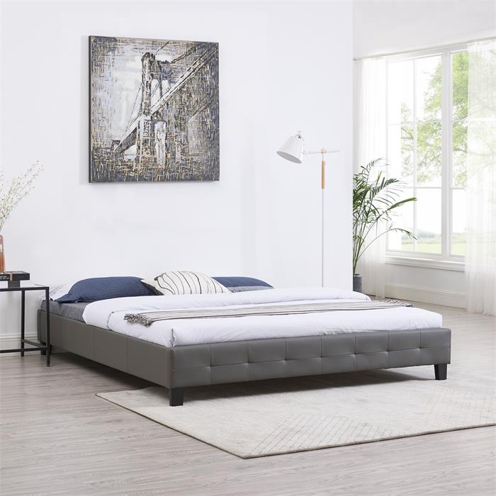 Lit double futon GOMERA, 180 x 200 cm avec sommier, revêtement synthétique gris