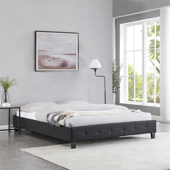 Lit double futon CORSE, 160 x 200 cm, avec sommier, revêtement en tissu noir