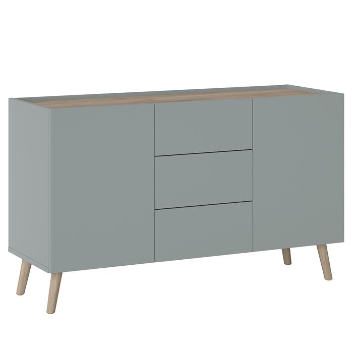 Buffet SKANDI style scandinave en bois avec 3 tiroirs et 2 portes lasuré gris