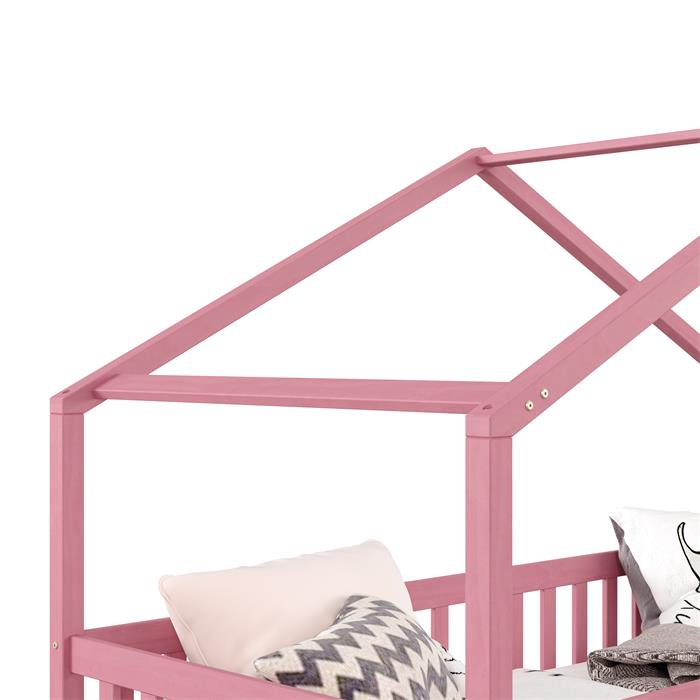 Lit cabane ELEA avec tiroirs, 90 x 190 cm en pin massif lasuré rose