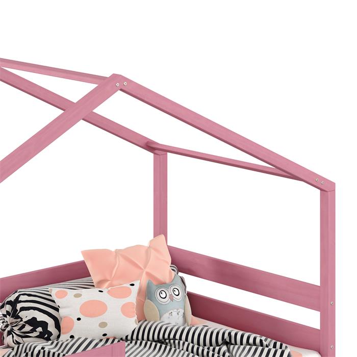 Lit cabane ENA avec tiroirs, 90 x 190 cm en pin massif lasuré rose