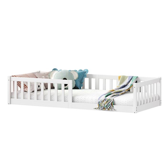 Lit enfant GUSTAVO type Montessori, couchage 90x200 cm, en pin massif lasuré blanc