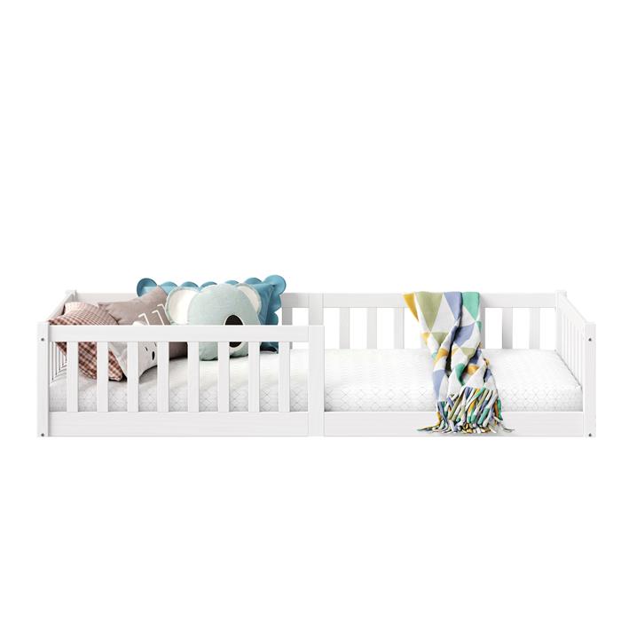 Lit enfant GUSTAVO type Montessori, couchage 90x200 cm, en pin massif lasuré blanc