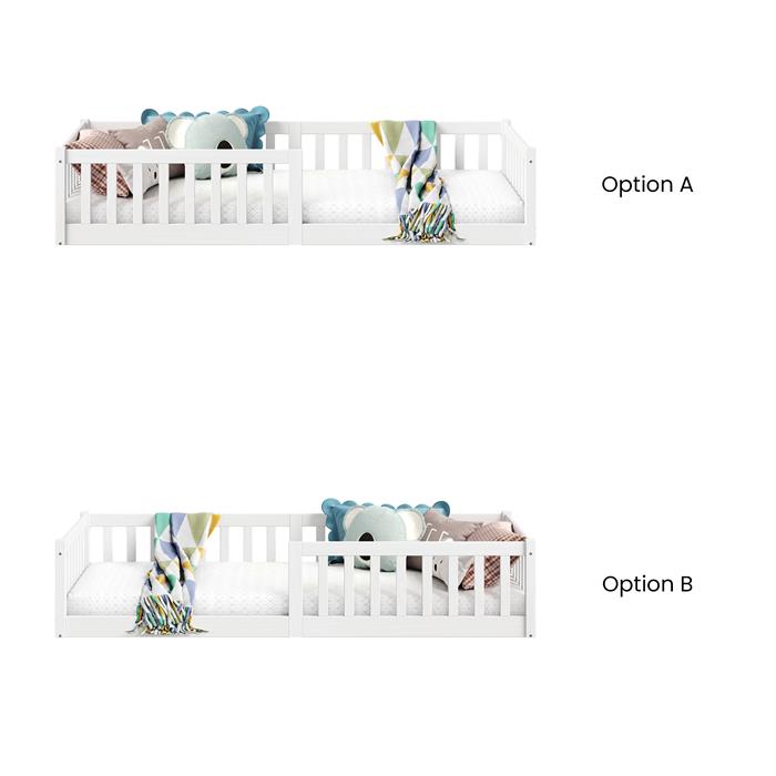 Lit enfant GUSTAVO type Montessori, couchage 90x200 cm, en pin massif lasuré blanc