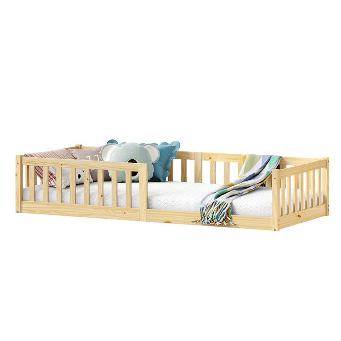 Lit enfant GUSTAVO type Montessori, couchage 90x190 cm, en pin massif naturel