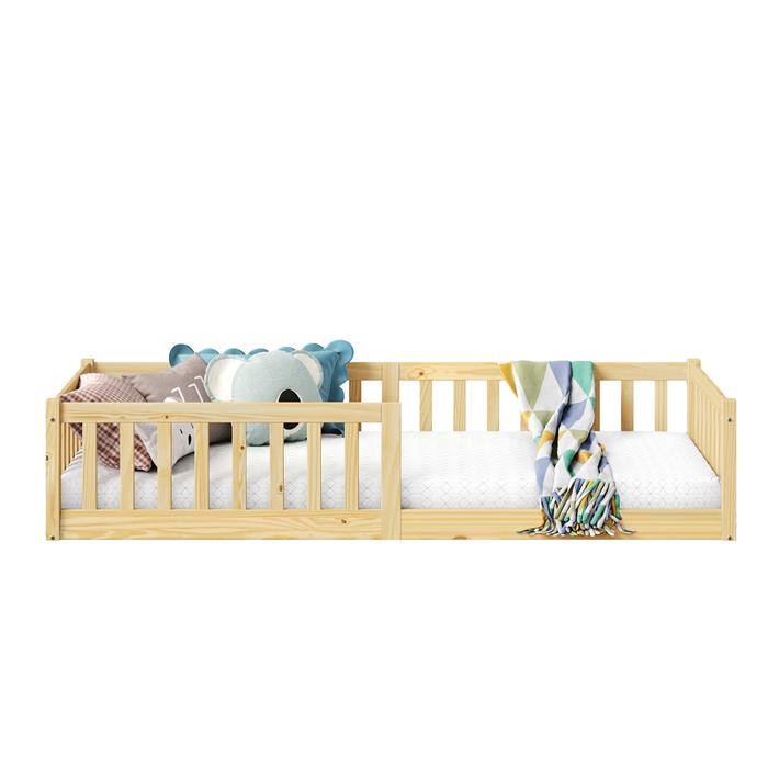 Lit enfant GUSTAVO type Montessori, couchage 90x190 cm, en pin massif naturel