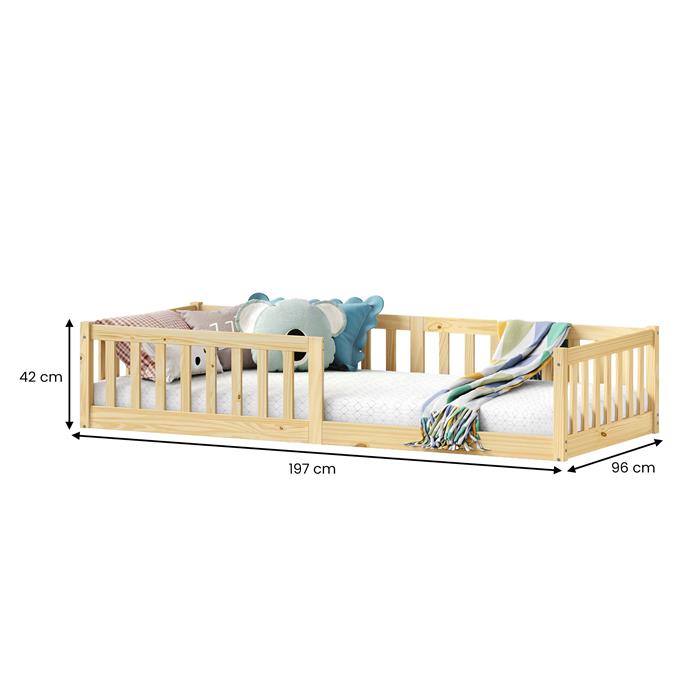 Lit enfant GUSTAVO type Montessori, couchage 90x190 cm, en pin massif naturel