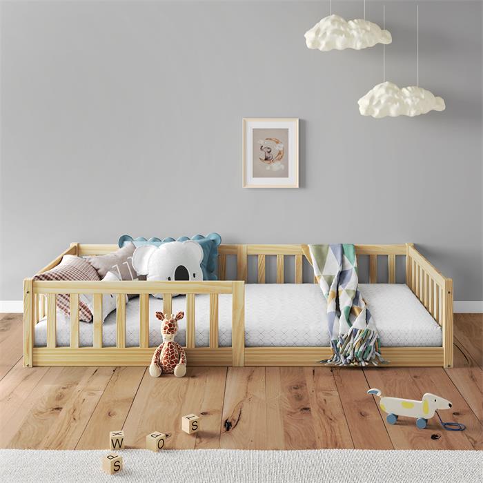 Lit enfant GUSTAVO type Montessori, couchage 90x190 cm, en pin massif naturel