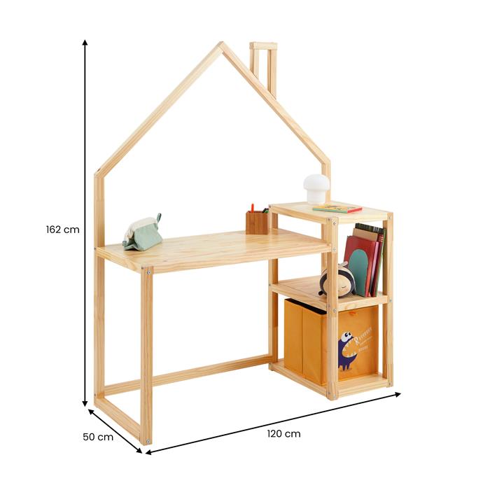 Bureau enfant NIVIA en forme de maison en pin massif lasuré naturel