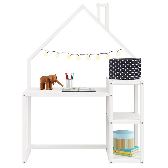 Bureau enfant NIVIA en forme de maison en pin massif lasuré blanc