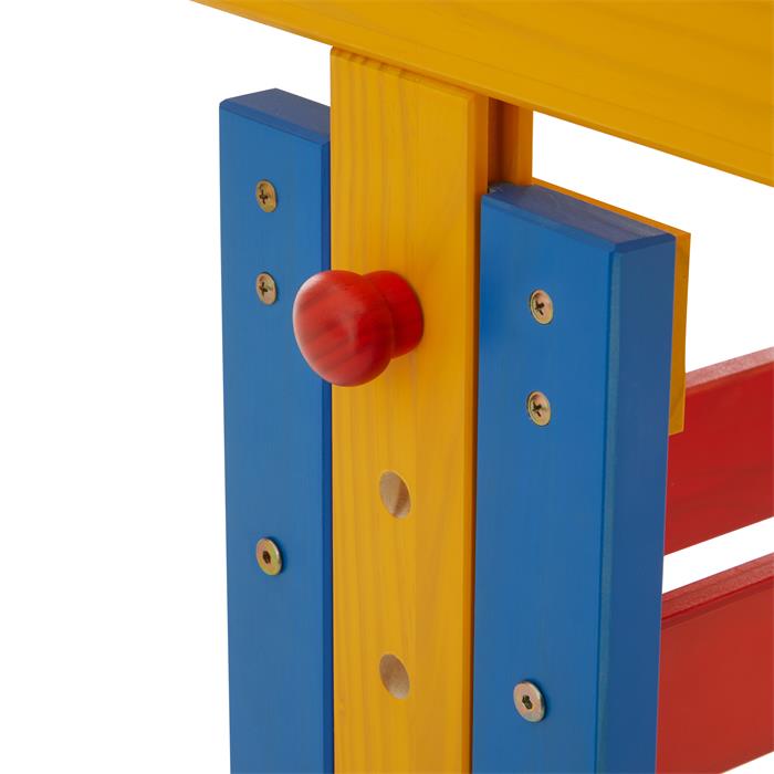 Bureau enfant FLEXI, en pin massif, réglable en hauteur et plateau inclinable, lasuré multicolore
