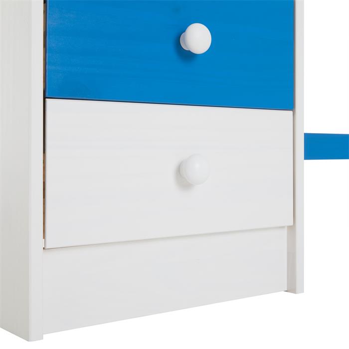 Bureau ARNE avec 4 tiroirs, en pin massif lasuré blanc et bleu