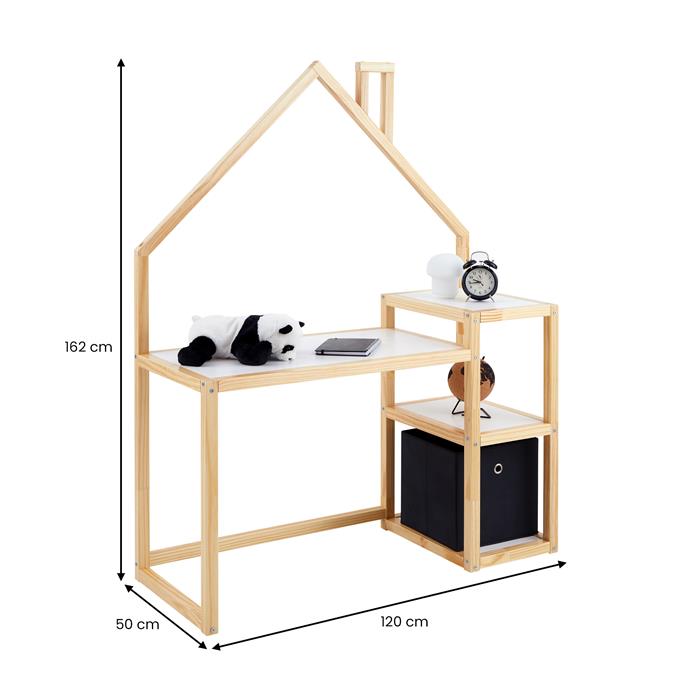 Bureau enfant NIVIA en forme de maison en pin massif lasuré blanc/naturel