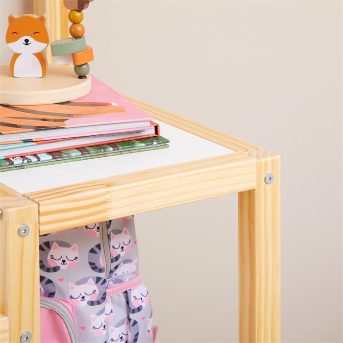 Bureau enfant NIVIA en forme de maison en pin massif lasuré blanc/naturel