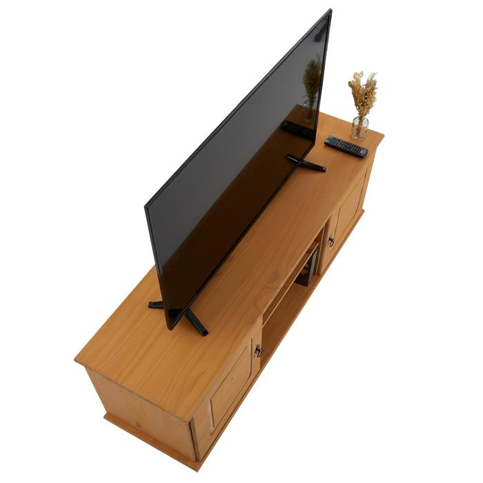 Meuble TV en pin BELFORT, 2 portes + 2 niches, finition teintée/cirée