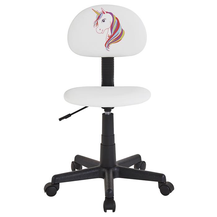 Chaise de bureau pour enfant UNICORN, revêtement synthétique blanc avec motif licorne