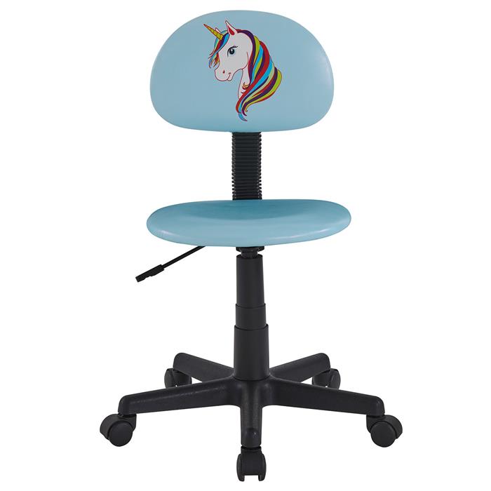 Chaise de bureau pour enfant UNICORN, revêtement synthétique bleu clair avec motif licorne