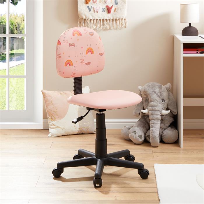 Chaise de bureau pour enfant ALPACA, revêtement synthétique rose avec motif lama