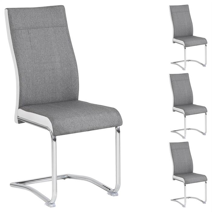 Lot de 4 chaises ALBA, en tissu gris et blanc