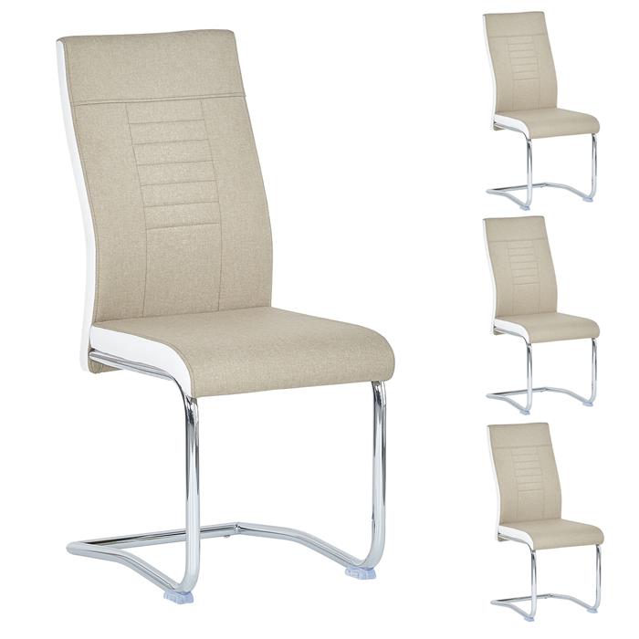Lot de 4 chaises ALBA, en tissu beige et blanc