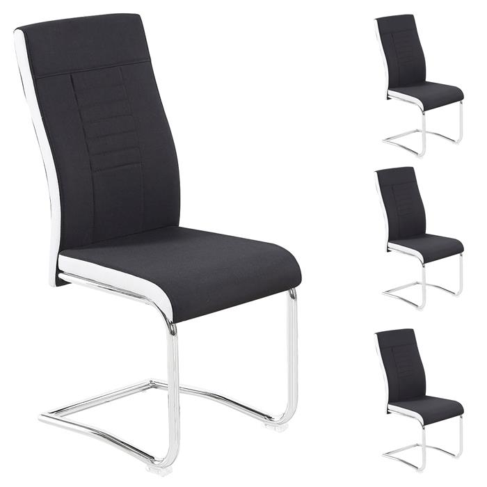 Lot de 4 chaises ALBA, en tissu noir et blanc