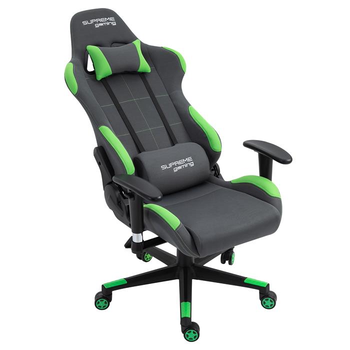 Chaise de bureau gaming SWIFT, revêtement en tissu gris et vert