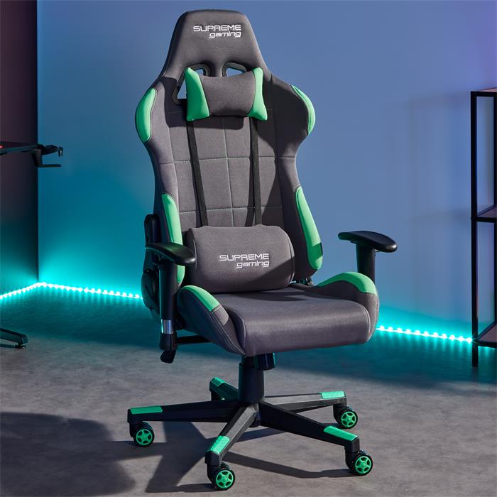 Chaise de bureau gaming SWIFT, revêtement en tissu gris et vert