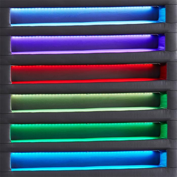 Lit LED simple LUCENO 90x190 cm, avec sommier, revêtement synthétique noir