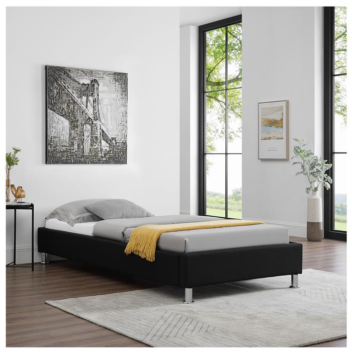 Lit futon simple NIZZA, 90 x 190 cm, avec sommier, revêtement en tissu noir