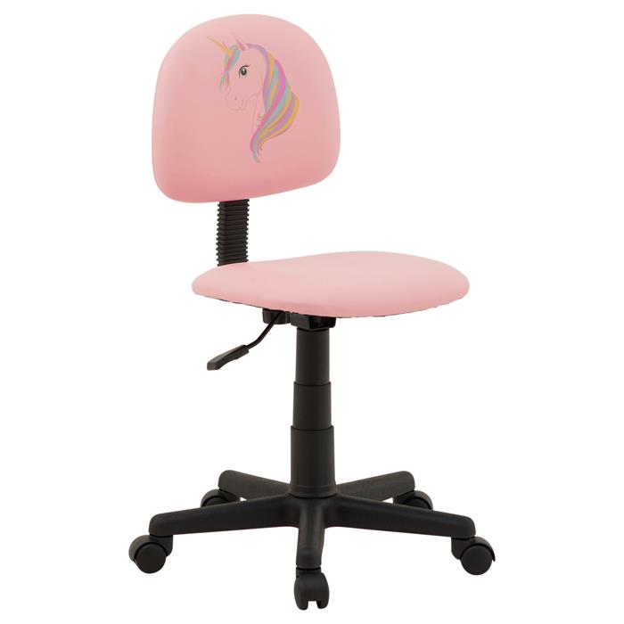 Chaise de bureau pour enfant UNICORN, revêtement synthétique rose avec motif licorne