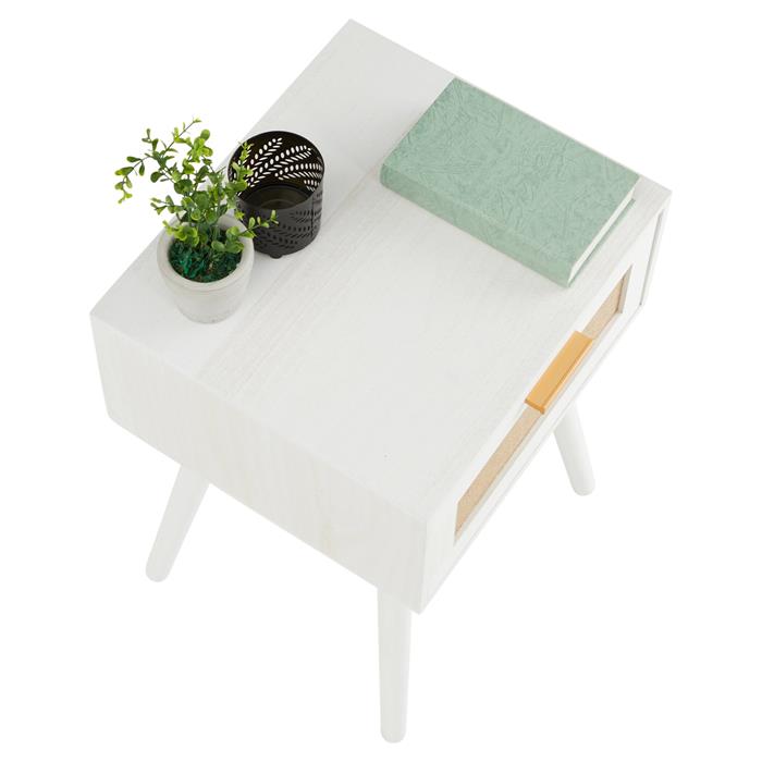 Table de chevet KIRAN 1 tiroir, en bois blanc et lin