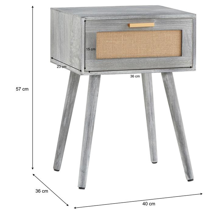 Table de chevet KIRAN 1 tiroir, en bois gris et lin