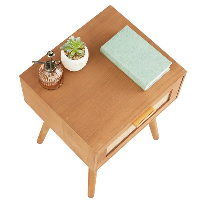 Table de chevet KIRAN 1 tiroir, en bois brun et lin