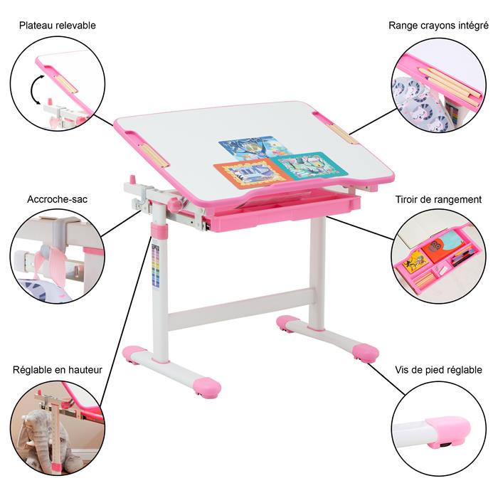 Ensemble bureau et chaise pour enfant TUTTO de coloris blanc et rose