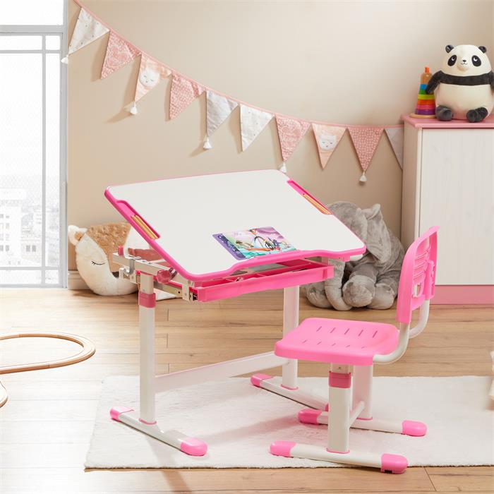 Ensemble bureau et chaise pour enfant TUTTO de coloris blanc et rose