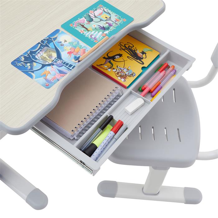 Ensemble bureau et chaise pour enfant TUTTO de coloris gris et chêne sonoma