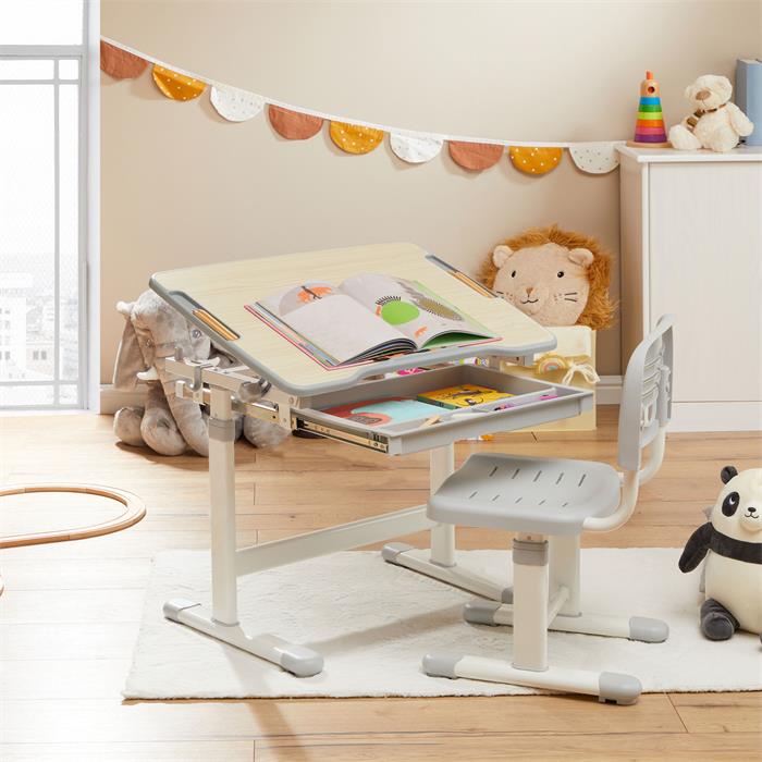 Ensemble bureau et chaise pour enfant TUTTO de coloris gris et chêne sonoma