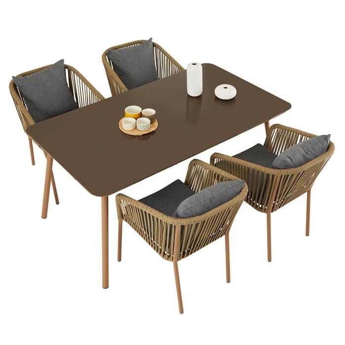 Ensemble table et 4 chaises de jardin CAPO, plateau en verre