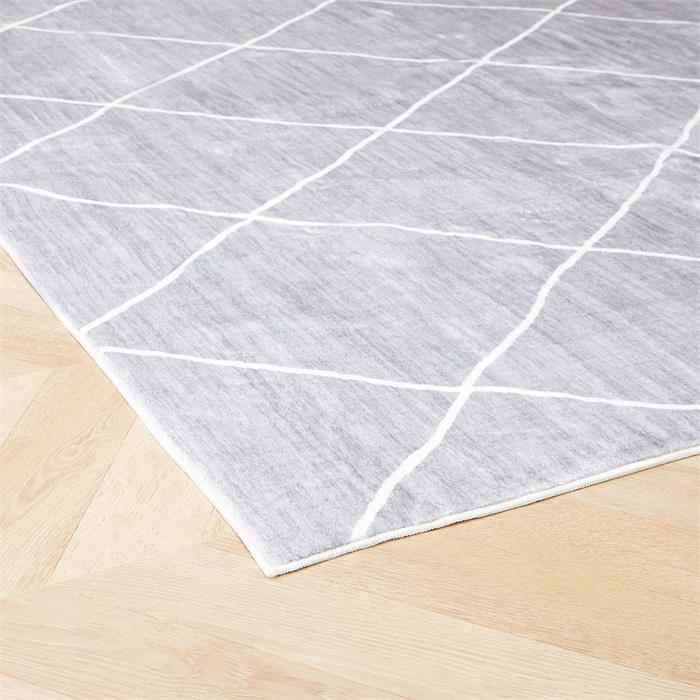 Tapis RHOMB rectangulaire avec motif losange, 200 x 300 cm, en polyester gris et blanc