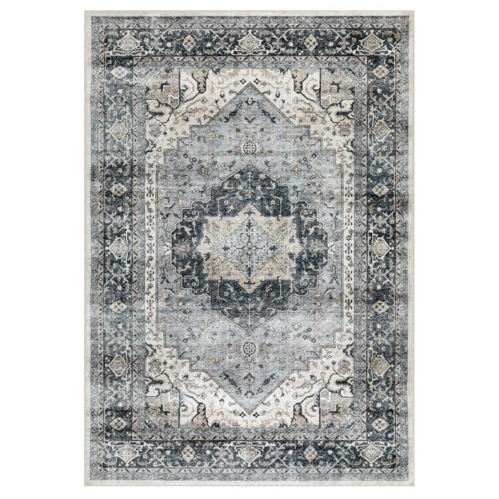 Tapis TRADITIONAL rectangulaire 160x230 cm, motifs vintage traditionnel, en polyester gris clair