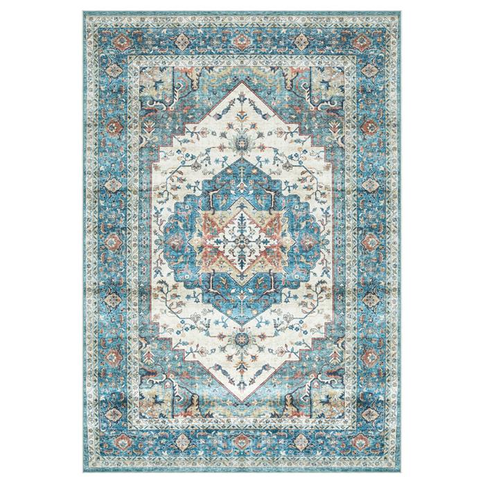 Tapis TRADITIONAL rectangulaire 160x230 cm, motifs vintage traditionnel, en polyester bleu