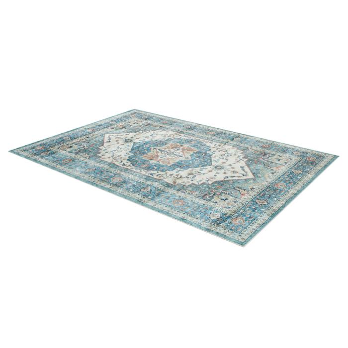 Tapis TRADITIONAL rectangulaire 160x230 cm, motifs vintage traditionnel, en polyester bleu