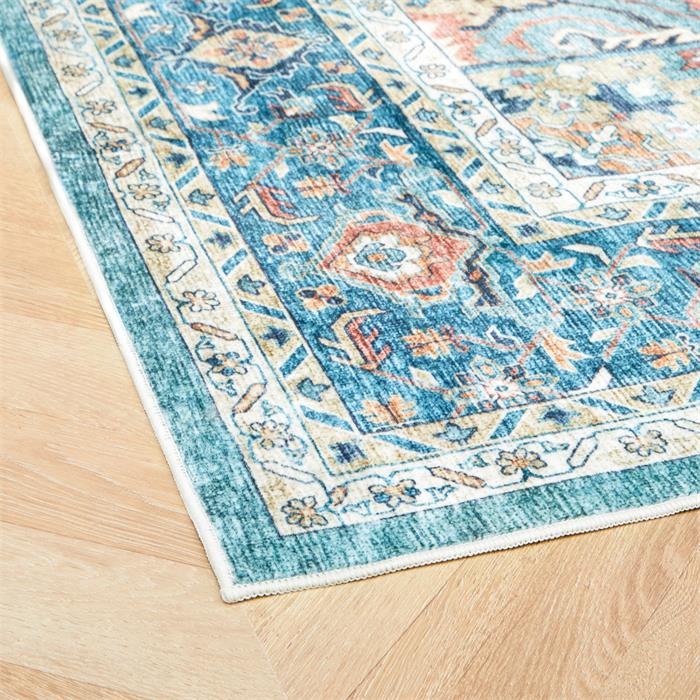 Tapis TRADITIONAL rectangulaire 160x230 cm, motifs vintage traditionnel, en polyester bleu