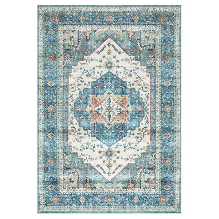 Tapis TRADITIONAL rectangulaire 200x300 cm, motifs vintage traditionnel, en polyester bleu