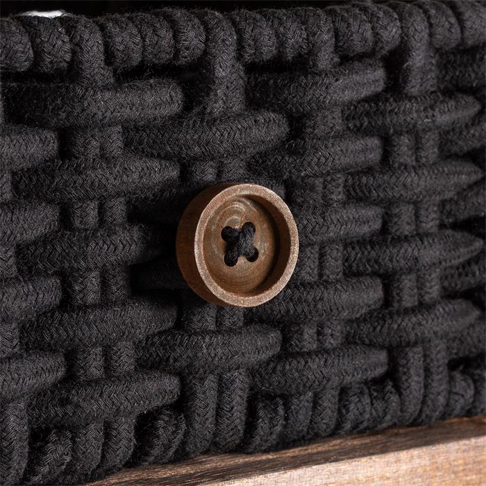 Table de chevet PLUTO en bois de paulownia brun foncé, 2 paniers en coton tressé noir
