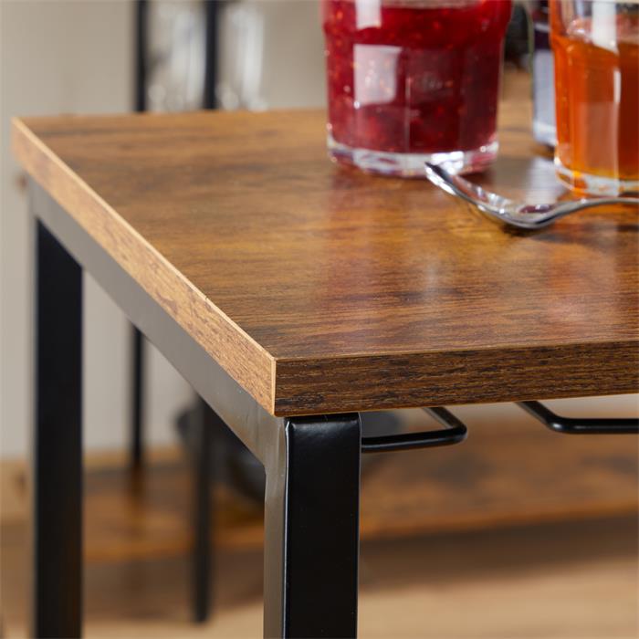 Table haute de bar NELAS en métal avec plateau en fibres de bois, couleur brun rustique