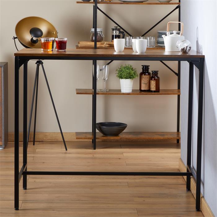 Table haute de bar LAMEGO en métal avec plateau en fibres de bois, couleur brun rustique