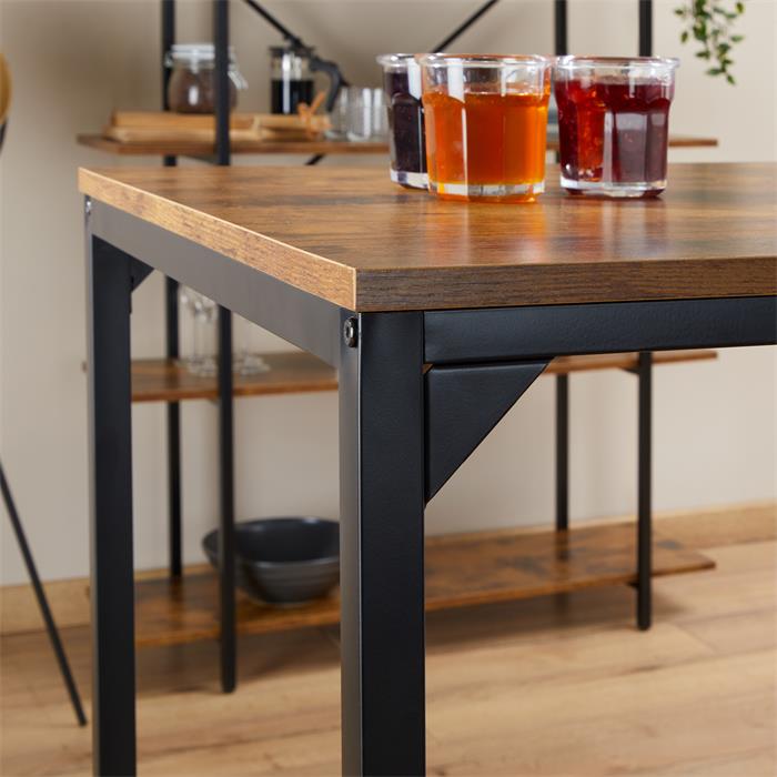 Table haute de bar LAMEGO en métal avec plateau en fibres de bois, couleur brun rustique
